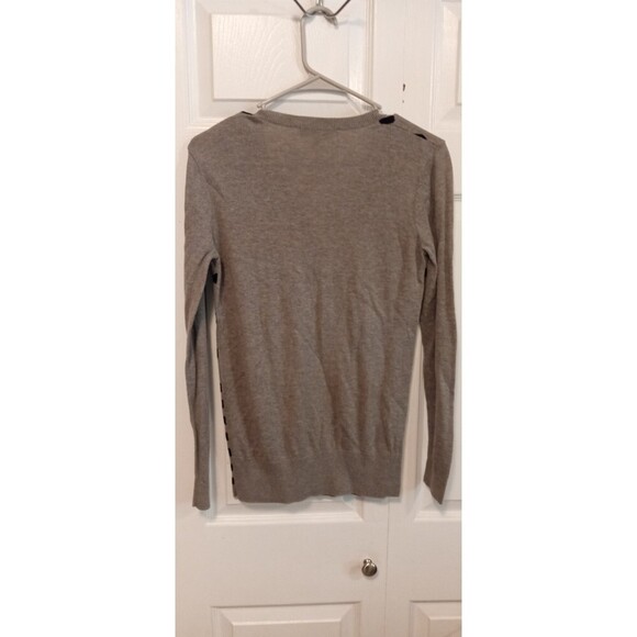 Ann Taylor Loft grey and black wool blend polka dot and strip sweater - Picture 2 of 6